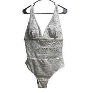 Women’s White Crochet Bathing Suit, One-piece,‎ Size Large